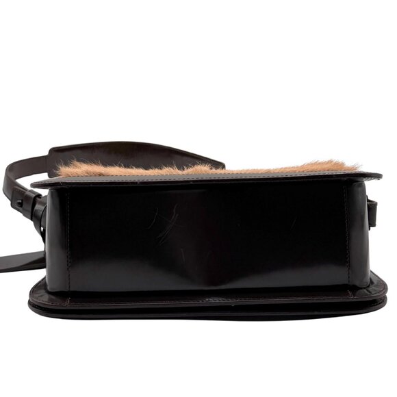 Vintage CELINE Fur and Chocolate Brown Patent Leather Shoulder Bag - Picture 4 of 10